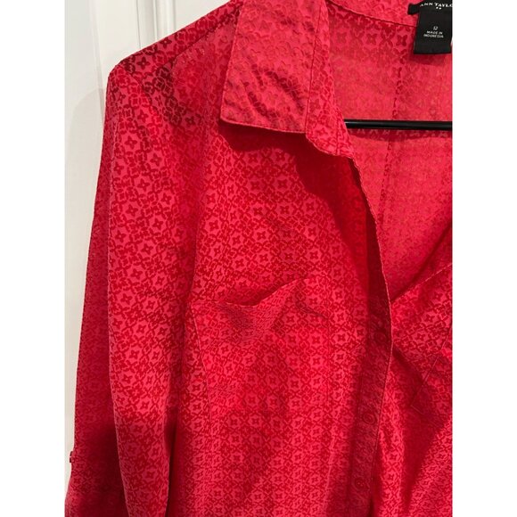Ann Taylor Red Patterned Sz 12 Sheer Button-Down Blouse 3/4 Sleeve Lightweight - Picture 4 of 9